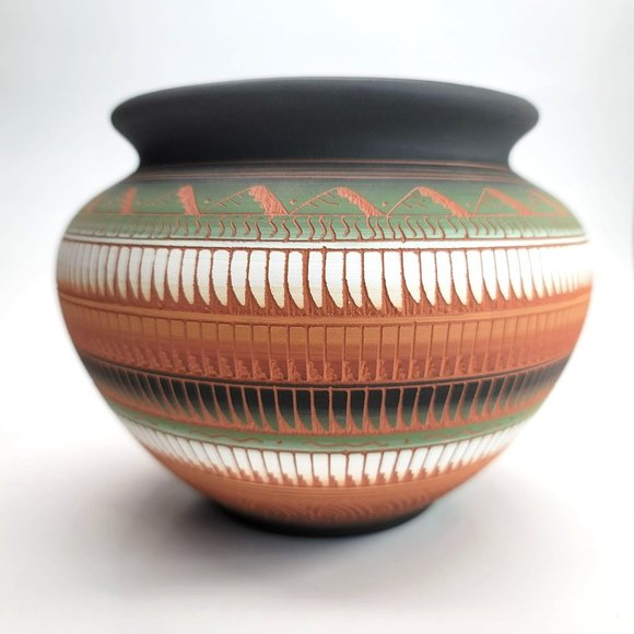 Native American Navajo Vase Pot by C. Buralli Terra Cotta Multi-Color 1996 DH606 - Picture 11 of 15